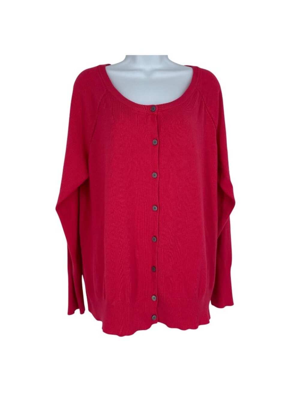Lane Bryant Womens Pink Button-Front Scoop Neck Long Sleeve Cardigan Size 18/20